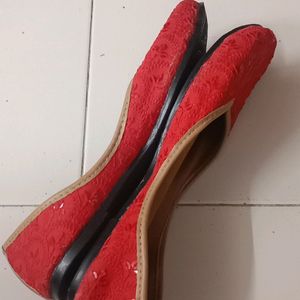 Brand New Red Juttis, with embroidery design