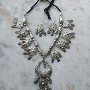 Oxidised Silver Plated Necklace & Earrings Set