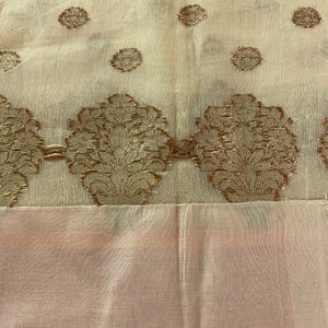 Cream Printed Cotton Silk Saree (Women)