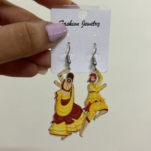 Garba Dance Printed Dangling Earrings