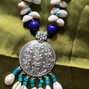 Handmade Sea Shell necklace, blue shade