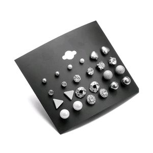 CLASSY SILVER 12 PAIRS STUD EARRINGS