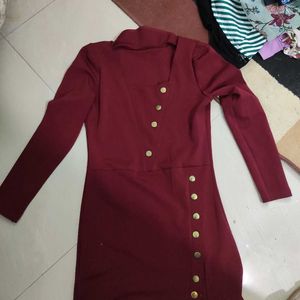 Maroon Winter Dress Full Sleve Bodycon