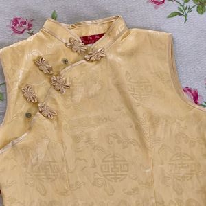 Silky Gold Cheongsam Dress