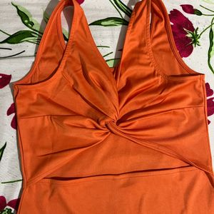 Reversible Bright Orange Cutout One-Piece