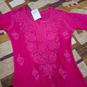 Hoor Deep Pink Pure Chiffon Kurta (Size M)