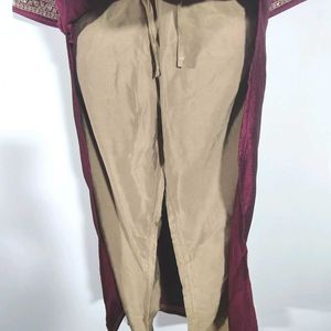 Maroon And Beige Kurta Set (Women's)