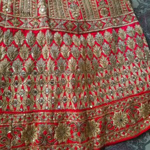 Unstiched Red And Gold Lehenga