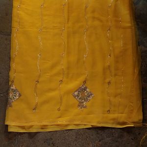 Yellow Ethnic Sequins Work Saree