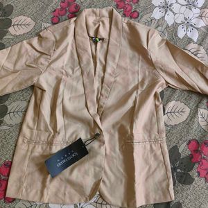 Tokyo Talkies Beige Shawl Collar Blazer For Women