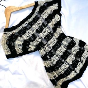 Pinterest Crochet Black & Cream Pullover Top