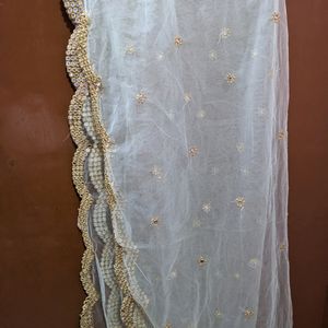 Light Green Embroidery Dupatta With Mirror Work