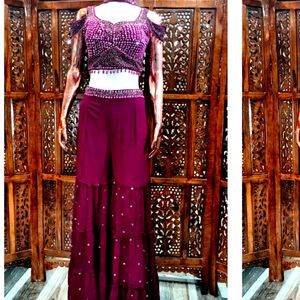 Wine Colour Sharara Set