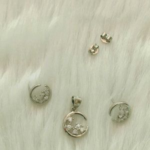 92.5 Sterling Silver Pendant With Earrings