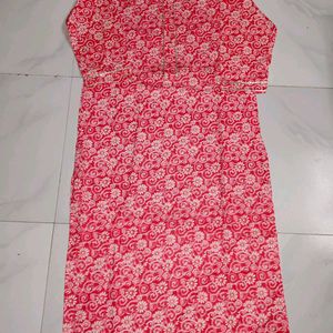 Red Floral Print Cotton Kurti