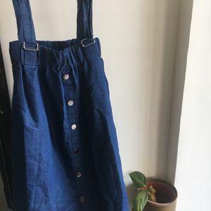 Soft Denim Skirt With Suspenders