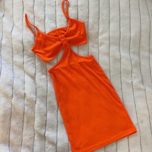 Urbanic Neon Orange Backless Cutout Body Corn Dres