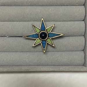 Blue & Green Flower Ring With Gold Finish