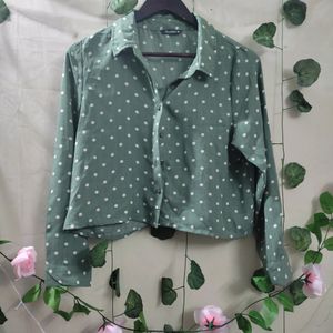 Olive Green Polka Dot Crop Shirt