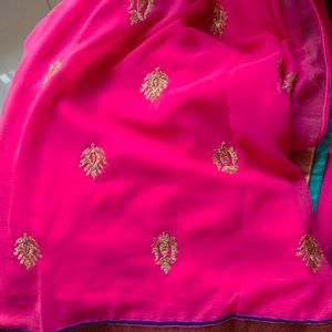 New Dark Pink Embroidered Saree With Blouse