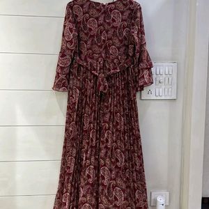 Maroon Ethnic Print Gown For Women