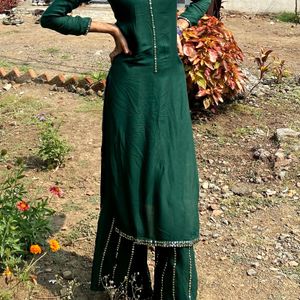 Embellish Green kurti With Plazzo Mirror Work