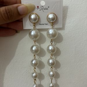 Pearl String Long Drop Earrings With Screw