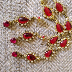 Red Necklace Earrings Set - Ruby Crystal