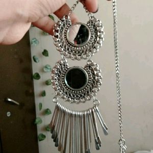 long Mirror Necklace And Earring