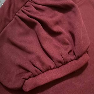 KASSUALLY Burgundy Solid Knitted Top