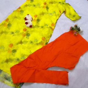 Organza Print Kurta Set With Duppta