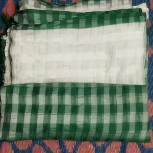 Green & White Saree