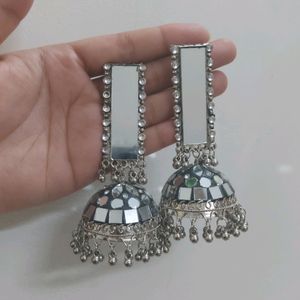 Silver Mirror Jhumka