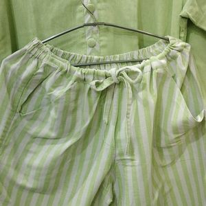 Green Kurta with Striped Bottom