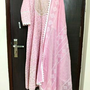 New Unused ChikankariSequence Cotton Anarakli Suit