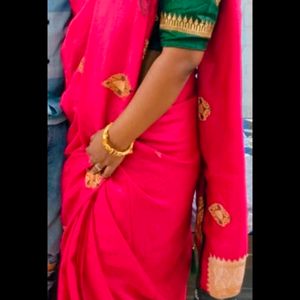 Pink Saree With Green Blouse