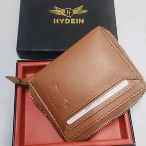 New Mens Tan Trendy Zipper Genuine Leather Wallet