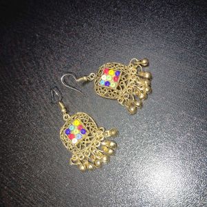 Earning Jewellery Jhumke Jhumka Golden Colorful