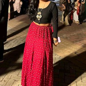 Embroided Long Skirt With Black Cardigan