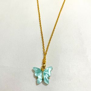 Cute Ocean Blue 🦋 Butterfly Pendant With Chain