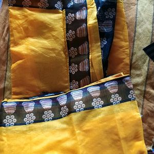 (New) Beautiful Yellow Saree With Blouse Piece