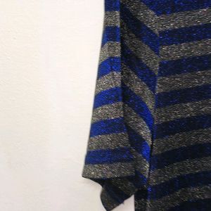 Trendy New Shinny Blue And Silver Stripe Top