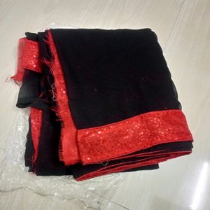 Party Wear Black& Red Sequence Border Saree