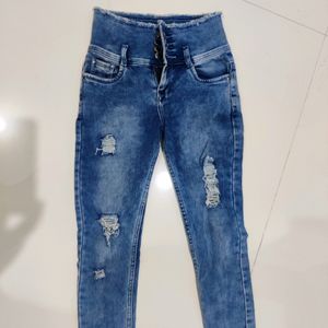 High Waist Wrecked Denim Jeans For Women Girls