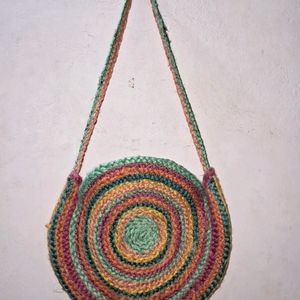 jute material big size circular multicolor bag