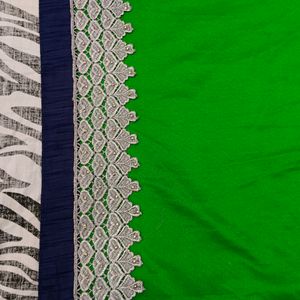 green colour white border saree