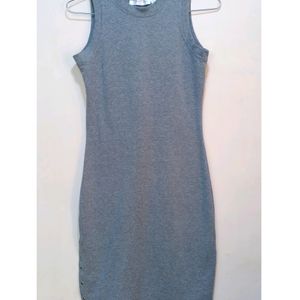 Grey High Neckline Side Slit Bodycon Dress (Women)