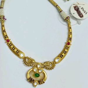 Marron And Green Gold Plated Necklace Earring Set