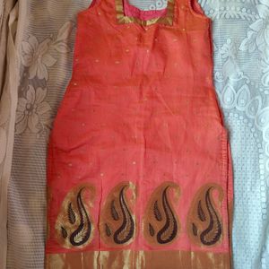 Tailored Peach Banarasi Kurta With Dupatta(Women)