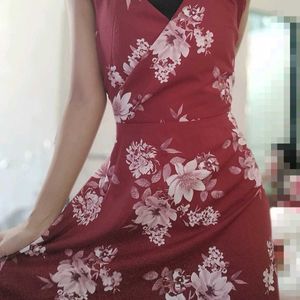 Knee Length Cute Burgundy Dress For Women